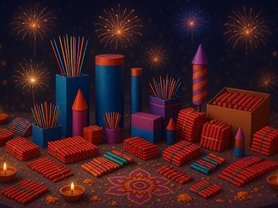 New Year cracker packs with rockets and colorful aerial displays for a bright and festive start